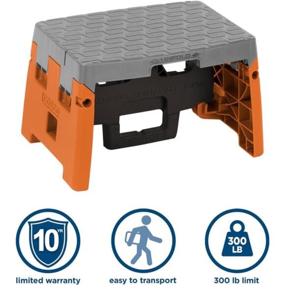 1 Step Molded Folding Step Stool, Type 1A, Black, Orange, and Gray - Picture 5 of 8